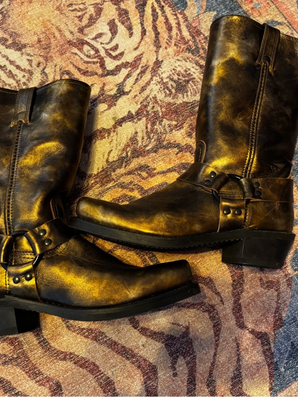 Frye Dark Brown Leather Short Harness Boots with Gold Accents *only worn once* - Picture 4 of 7